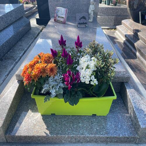 composition florale de saison sur pierre tombale nettoyer