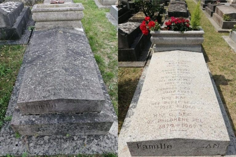 tombe en granit avant et après nettoyage